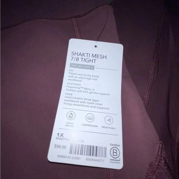 Athleta Shakti Mesh Tights 7/8 - Eggplant / Dark Purple - NWT - 1X - Picture 3 of 5